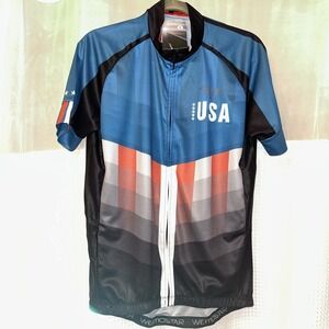 Men's Teleyi Cycling Jersey SZ: Large   New W/tags  USA Pattern Pockets On Back